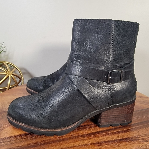Sorel Cate Black Leather Waterproof Moto Boots Size 7.5 - Picture 8 of 17